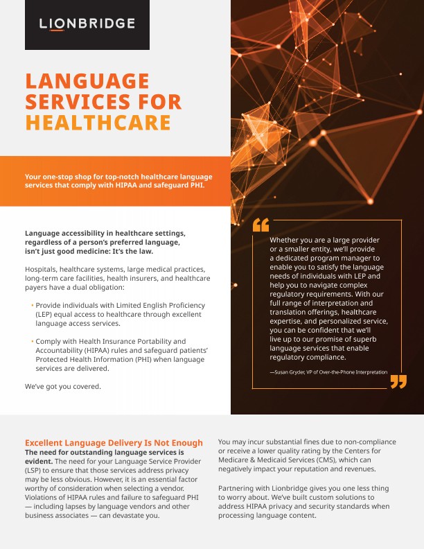 Lionbridge Language Services for Healthcare solution brief cover