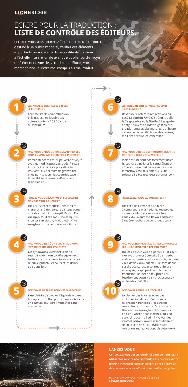 Infographie sur la manière d'écrire pour une traduction plus facile