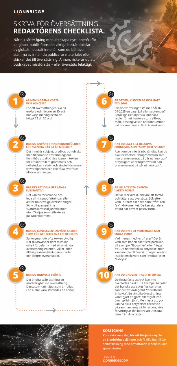 Infografik om hur man skriver för enklare översättning