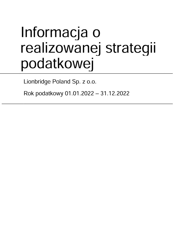 Lionbridge Poland informacja o strategii podatkowej za 2022 r