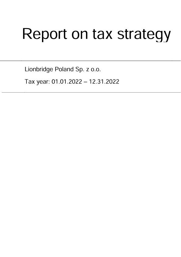 Lionbridge Poland tax strategy for 2022