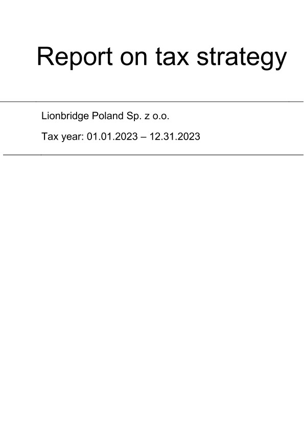 Lionbridge Poland tax strategy for 2023