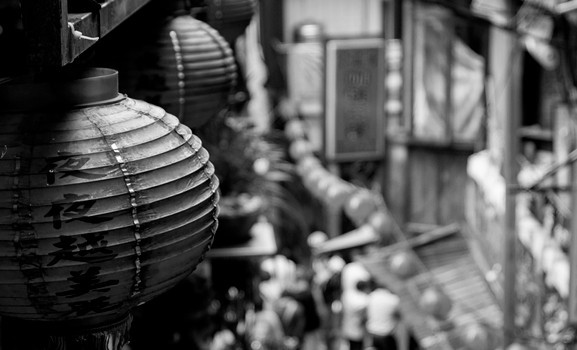 Chinese lanterns hanging on a building