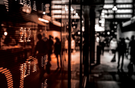 Shop window with stock market information